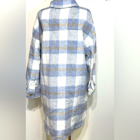 Lulus Warmest Winter Blue Multi Plaid Jacket Shacket Large NWT Size Medium - Picture 7 of 13